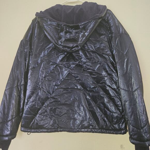 Free People Movement Polar Ice Hooded Puffer 1/2 Zip Jacket Metallic Blue, SZ S - Picture 4 of 12